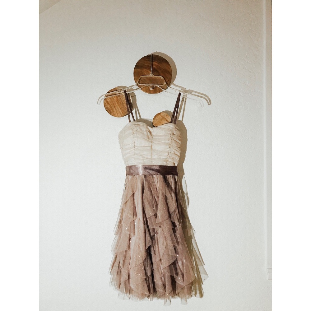 Source Unknown Cream Bodice Brown Layered Tulle Prom Dress